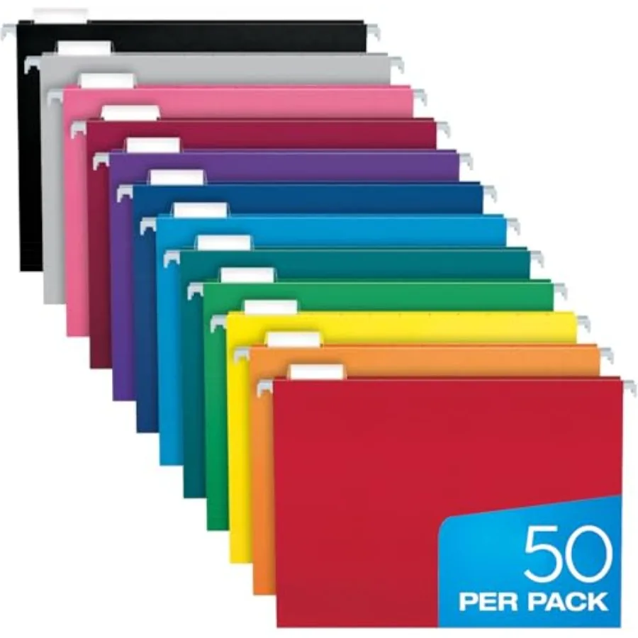 

Colored Hanging File Folders Letter Size with 1/5 Cut Adjustable Tabs 8.5 X 11-50 Pack of 12 Assorted Colors