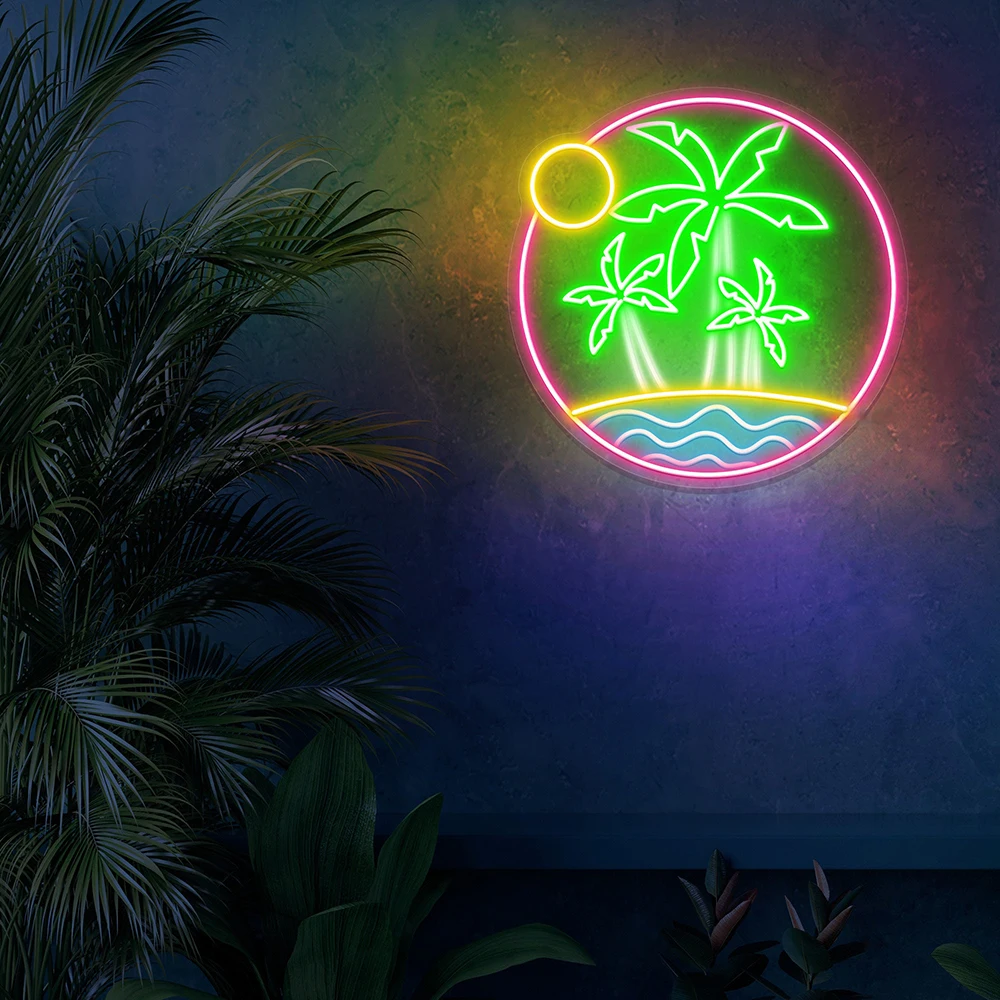 Palm Tree Neon Sign Custom Summer Beach Decoration Neon Sign Living Room Bedroom Wave Bar Wall Art for Bar Tropical Neon Light