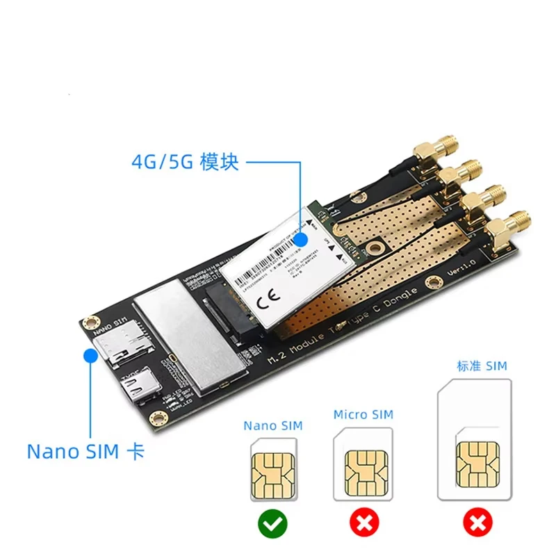 Placa adaptadora M.2 a tipo C para Sierra EM9190, EM9191, SIM8300G-M2, SIM8200EA-M2, SIM8202G-M2, SIM8202E-M2, Módulo 5G