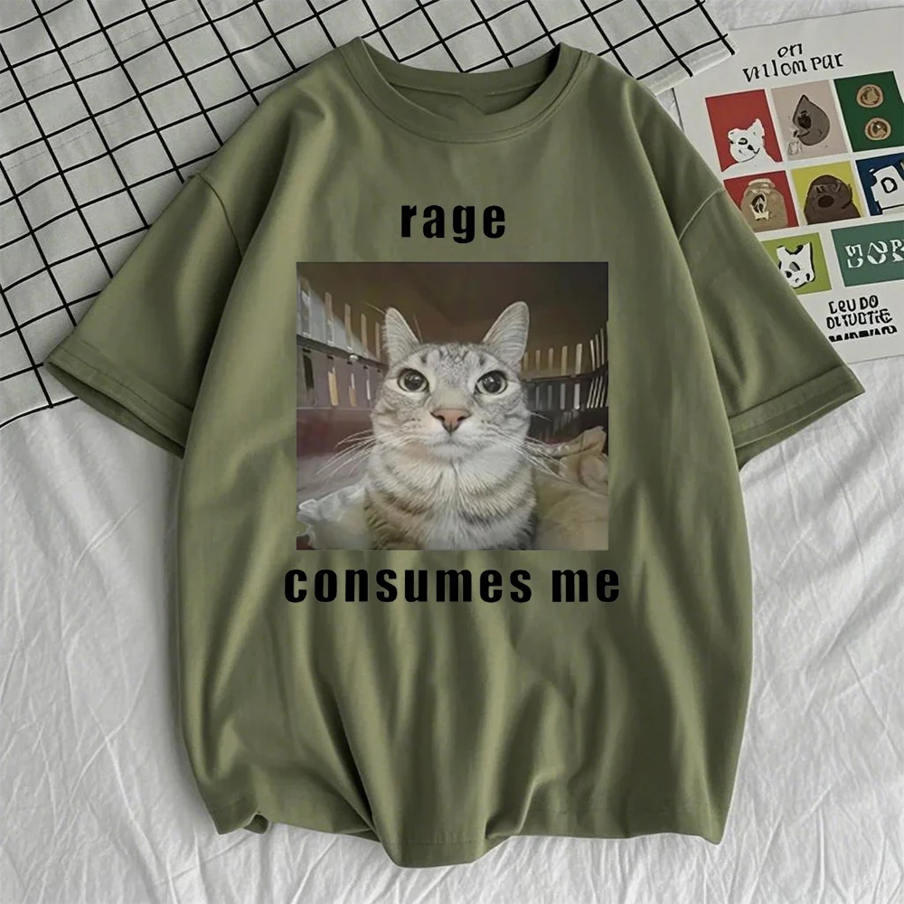 Rage Consumes Me Funny Cat Meme Graphic T Shirt Men Women Casual Cotton Loose T-shirts Fashion Vintage Short Sleeve T-shirt