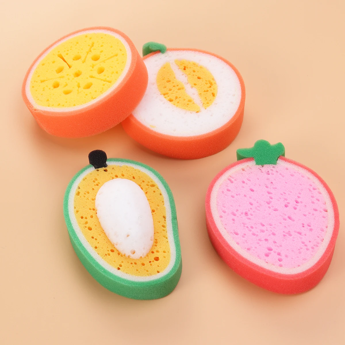 

4Pcs Fruit Bath Sponge for Kids - Recycled Material Cartoon Shower Sponge Set with Fun Shapes Gentle Exfoliating Child Bathing