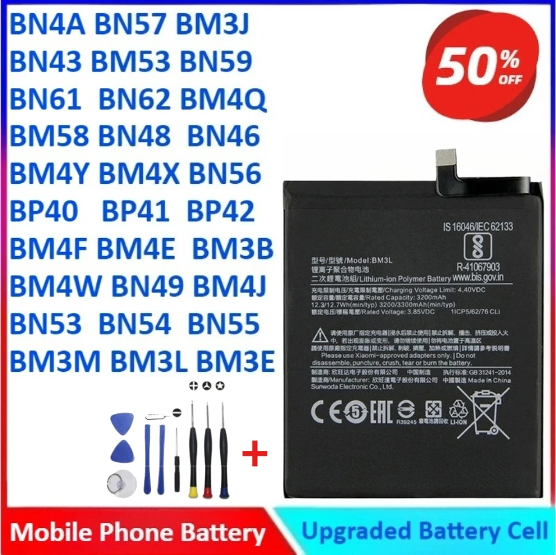 

Battery for Xiaomi Mi for Redmi Note for Pocophone Poco F1 F2 K20 F3 X3 K30 K40 5 6 7 8 8T 9 9A 9S 9T 10 10X 10T 11 Free Tools