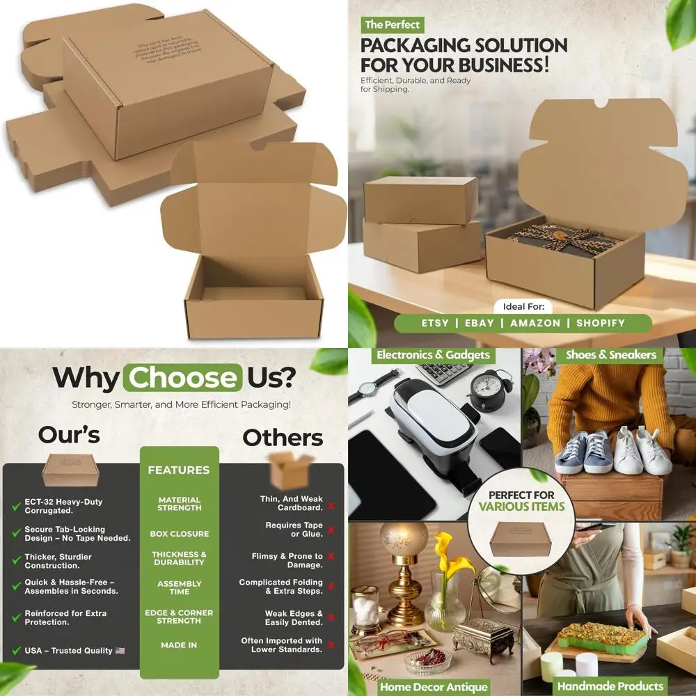 

Large Heavy-Duty Cardboard Shoe Boxes, 14.625x9.5x5.125 Inches, Self-Locking Lid - Ideal for Storage and Gift Packaging