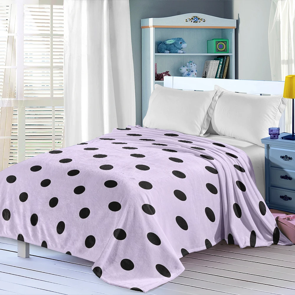 Lilac Black Large Dots Flannel Blanket Perfect For Sofa Office Bed Travel Sleep Read Relax Camping Four Season Use