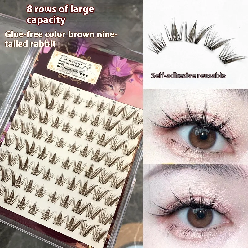 Pestañas postizas marrones sin pegamento, No necesita eliminación, ojos de zorro esponjosos naturales, pestañas reutilizables, fácil de aplicar, uso diario ligero
