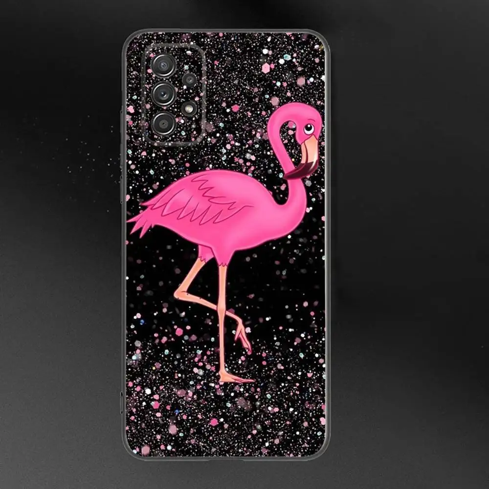 Bonita funda de teléfono con flamenco rosa para Samsung Galaxy A 91,80,73,72,71,53,52,51,22,5G, funda negra suave a prueba de golpes