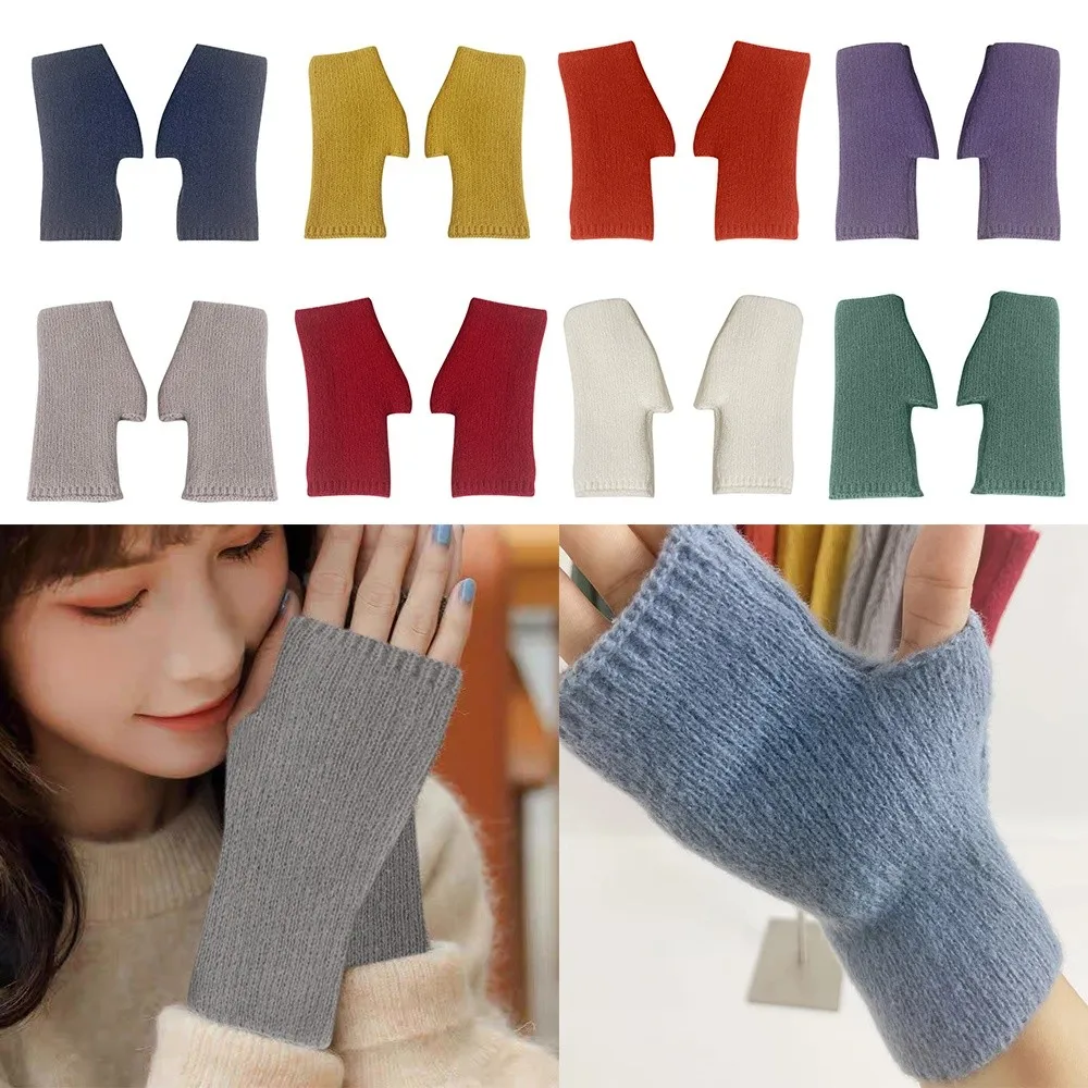 المحمولة مزيج الصوف نصف القفازات سميكة يتعرض إصبع الكشمير قفازات اليد حامي قفازات دافئة بدون أصابع للنساء فتاة #1