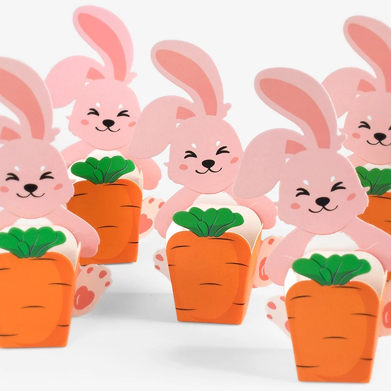 10Pcs Cute Carrot Paper Candy Cookie Container Gift Packing Kids Shower Easter Party Decor Jewelry Display Packaging Supply