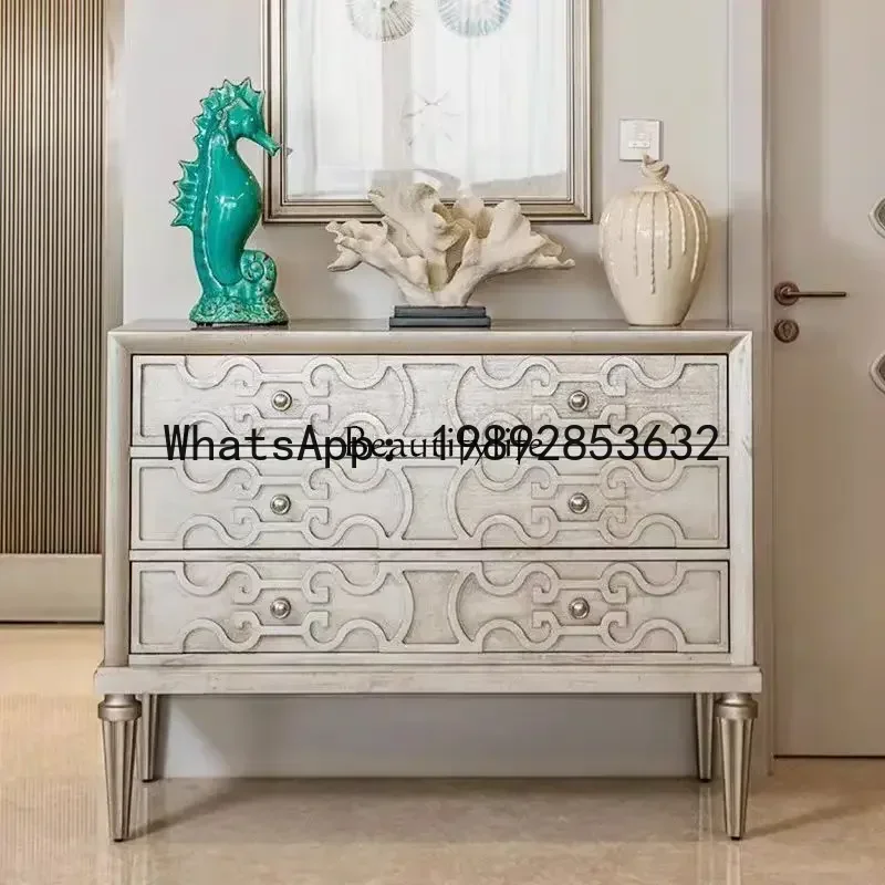 QQ 66.LAmerican rural light luxury three-pump champagne-colored bucket cabinet decorative entrance locker