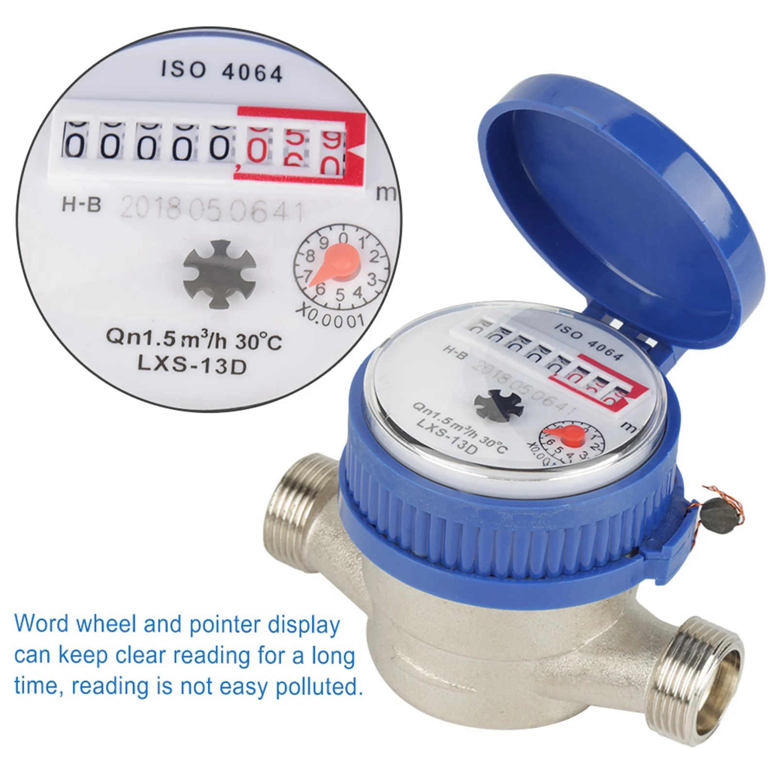 Garden Water Meter 15mm 1/2 Inch Cold Water Meter with Fittings for Garden &amp Home Usage