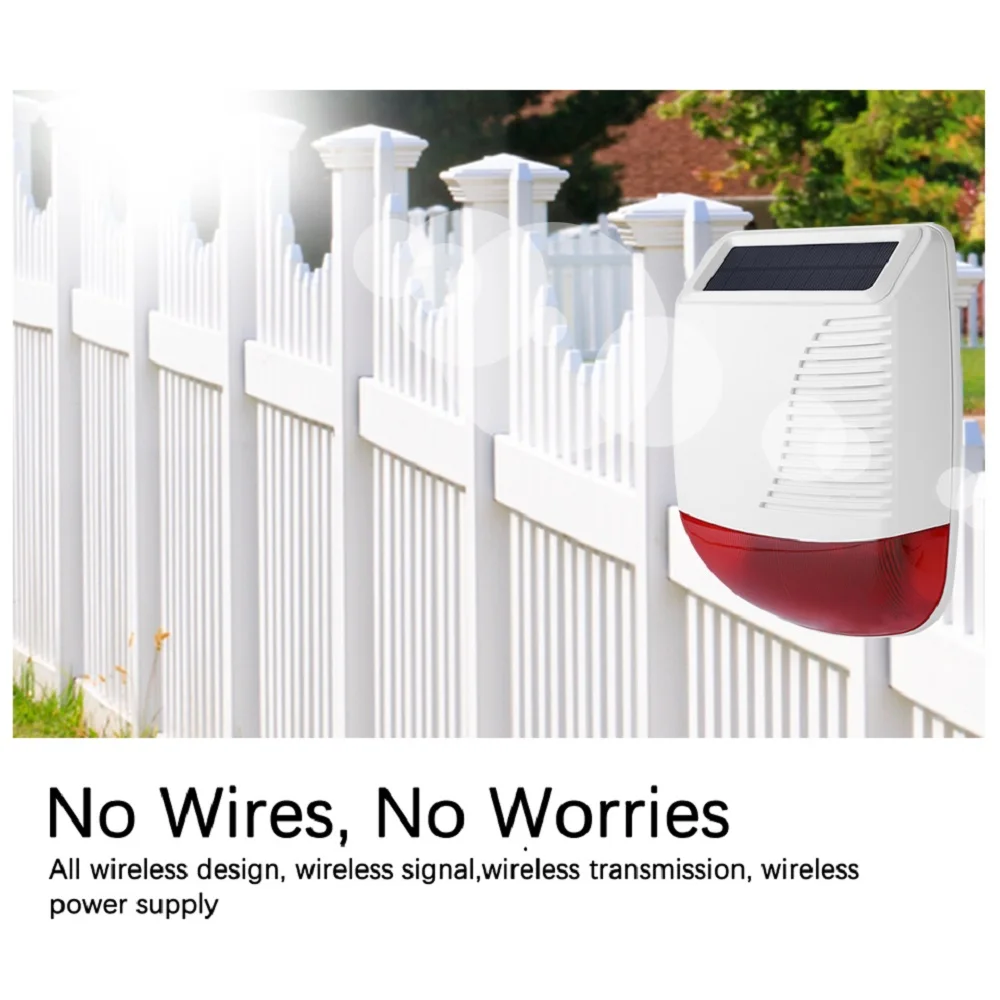 Solar Energy Wireless Sound Light Alarm 433MHz 110dB High Decibel compatible Home Security Alarm Host