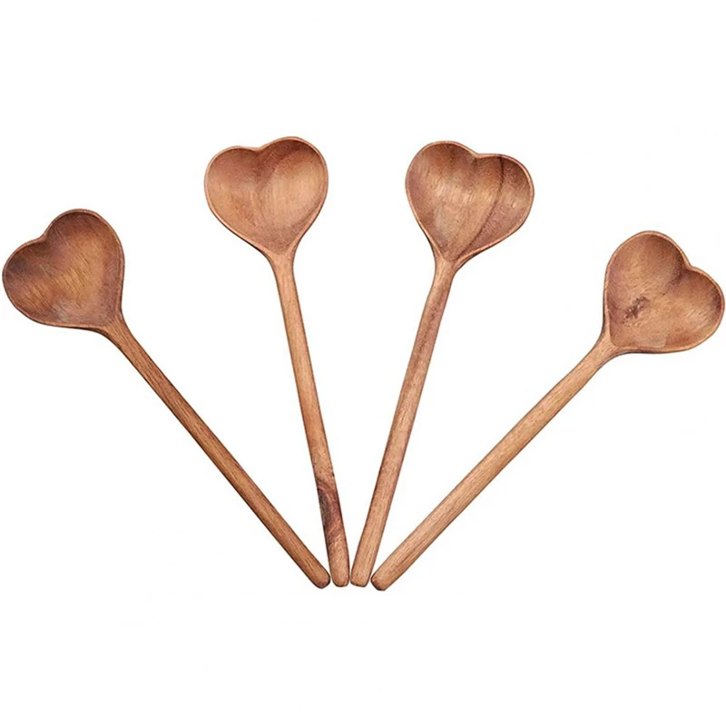 Wooden Spoon Long Handle Anti-scalding Soup Spoon Anti-Crack Heart-shaped Dessert Spoon Heat Resistance Coffee Scoop for Kitchen