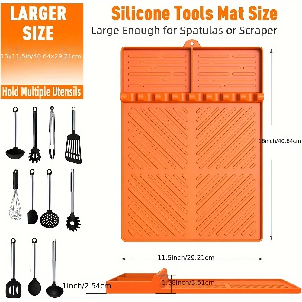 Silicone Grill Mat Compatible with Blackstone, Silicone Griddle Tools Mat with Drip Pad, Spatula Mat for Outdoor Grill Kitchen C