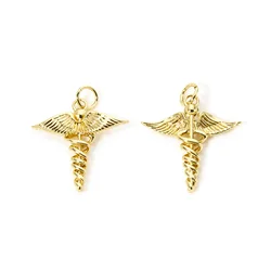2pcs Brass Charms Gold Color  Medical Alert ID Caduceus Hollow Pendants For DIY Women Necklace Jewelry Findings 23mm x 19.5mm