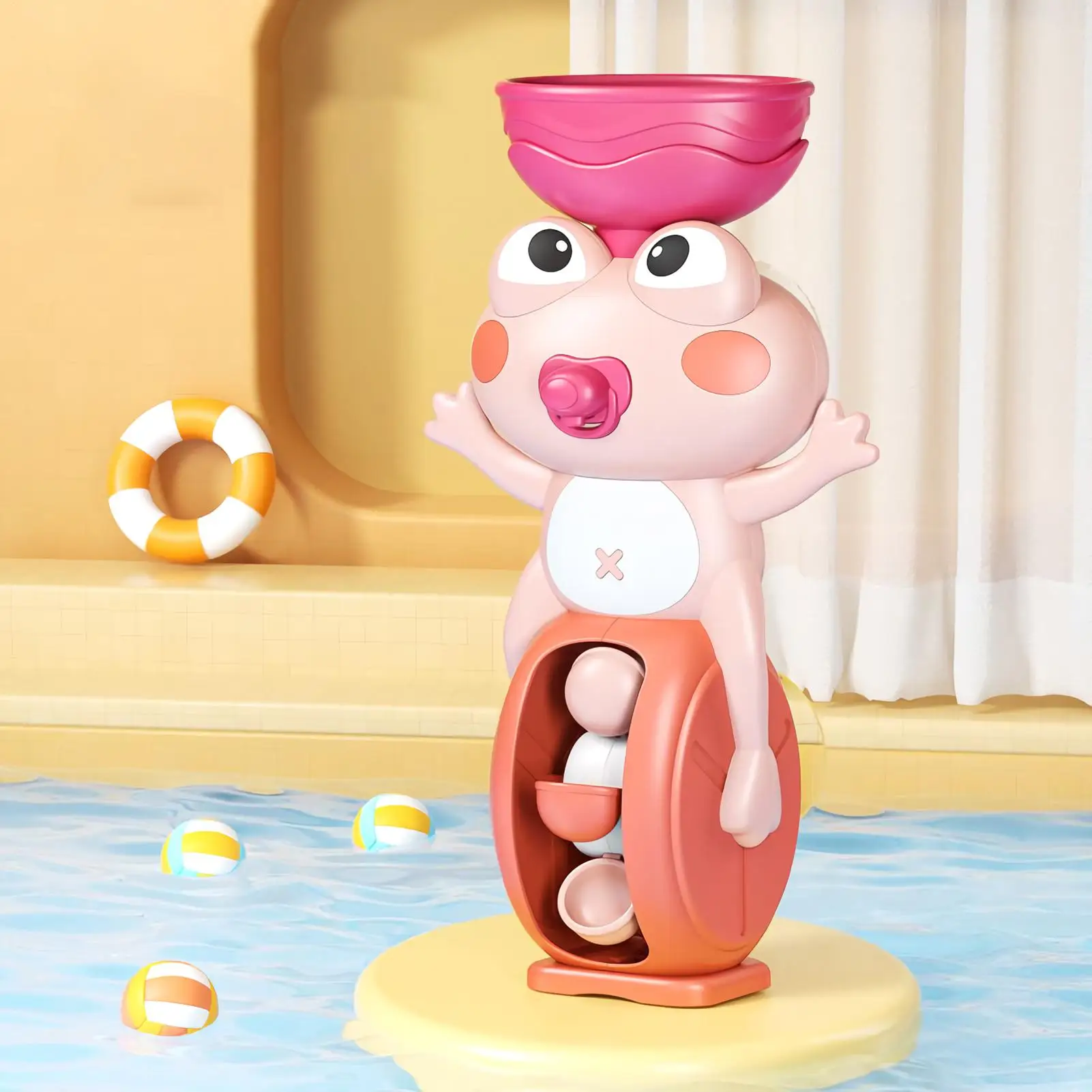 Tub Toys Waterfall Bathtub Toy Suction Cup Frog Shape Water Educational Game for Age 3 Boys Sensory Play Home Pool Travel Hotel