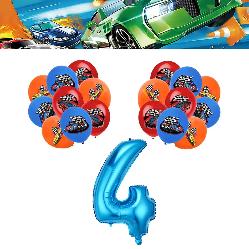 Happy Wheels Verjaardag Verjaardagsfeestje Benodigdheden Hot Race Car Thema Servies Set Kopjes Borden Ballonnen Cadeauzakjes voor kinderen Jongens ﻿
