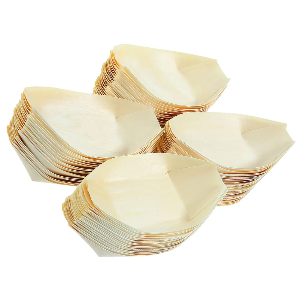 

150 Pcs Disposable Sushi Boat Plates Containers Snack Tray 13 5cm x 7 7cm Safe Wooden Bowls Home Party
