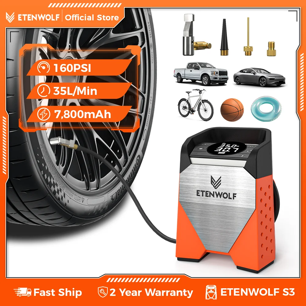 

New ETENWOLF S3 Tire Inflator Pump1 Min Fast Inflation Portable Air Compressor 100% Duty Cycle 160 PSI Cars Motorcycles Ball Air