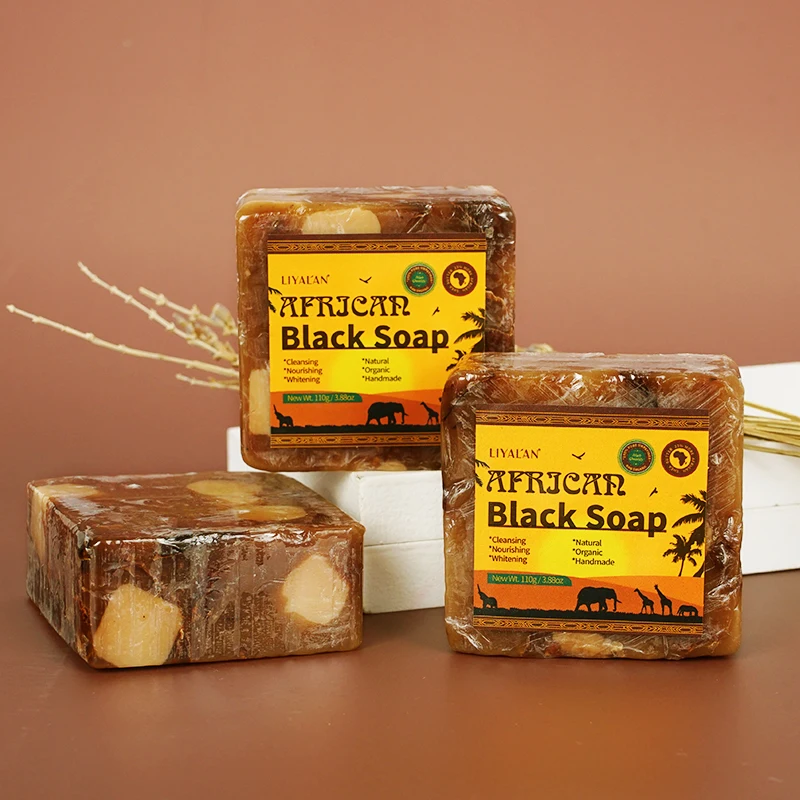 African Black Soap Handmade Organic Shea Butter Anti Rebelles Face Treatment Acne Moisturizing Skin Care Beauty Body Bath 110g