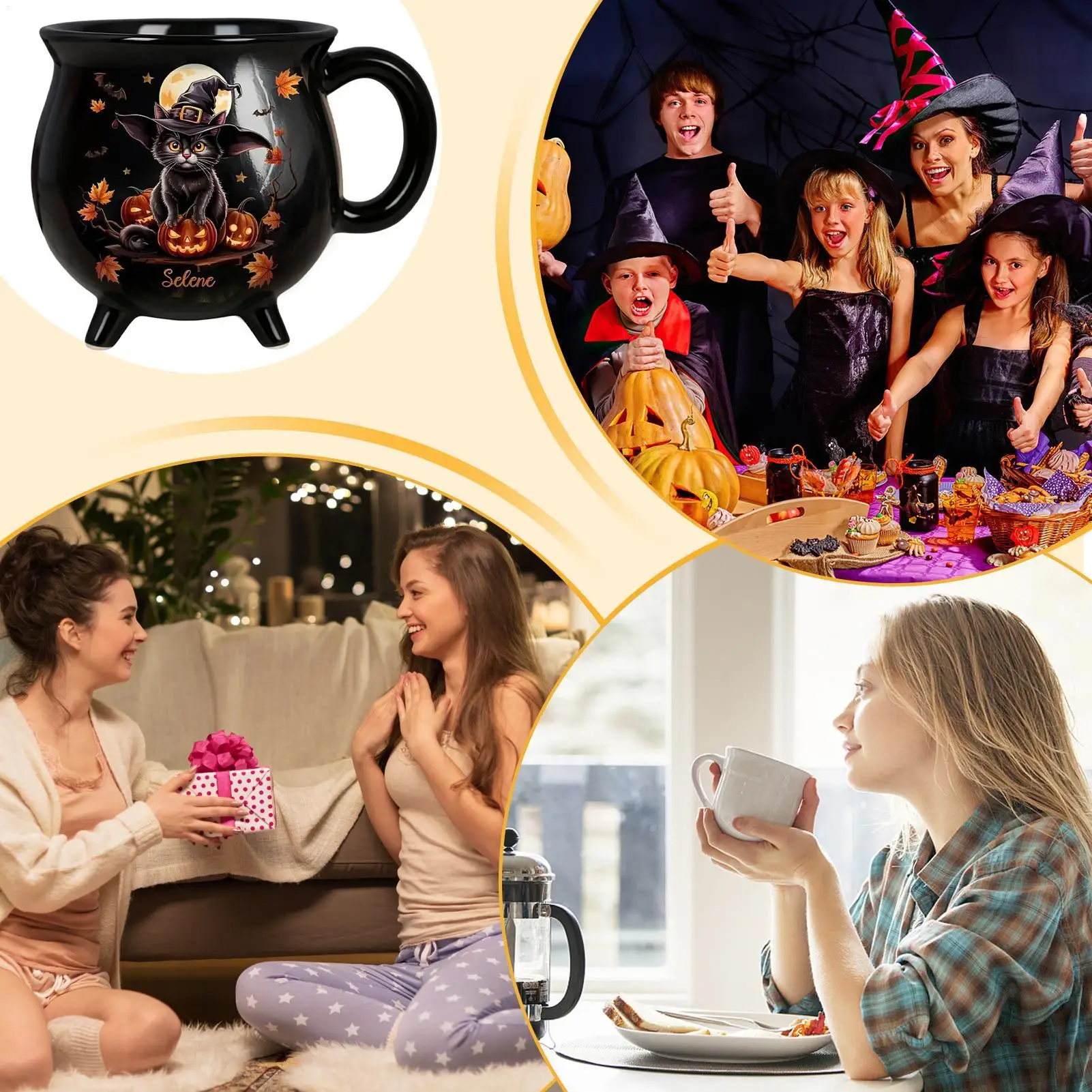 

Halloween Mug Witch Cat Ceramic Drinking Cup Decorative Cauldron Mug Gothic Tea Coffee Dinnerware For Friends Family Halloween