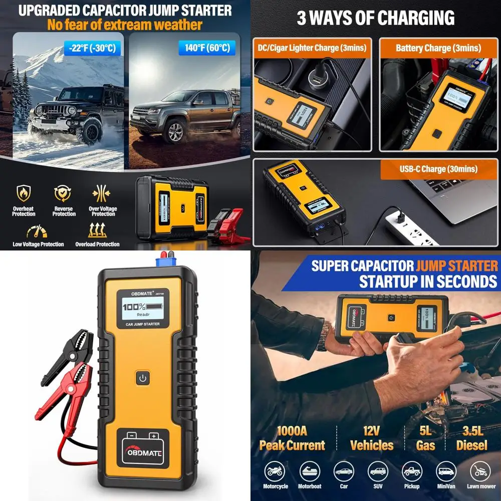 

Автомобильный стартер 1000А, суперконденсаторный стартер без аккумулятора для газовых дизельных двигателей 12 В, портативный стартер 12 В для автомобиля B