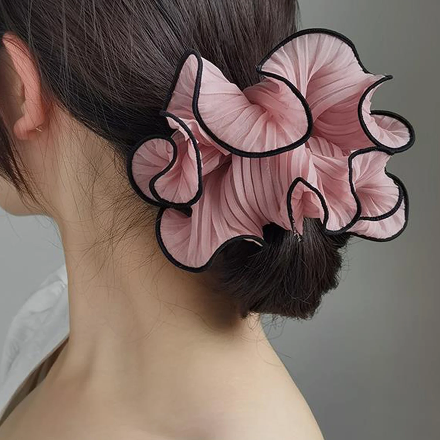 Korean Fashion Style Big Scrunchies For Girls Pink White Hairties For Bun Hairstyle Hair Accessories For Women Headwear