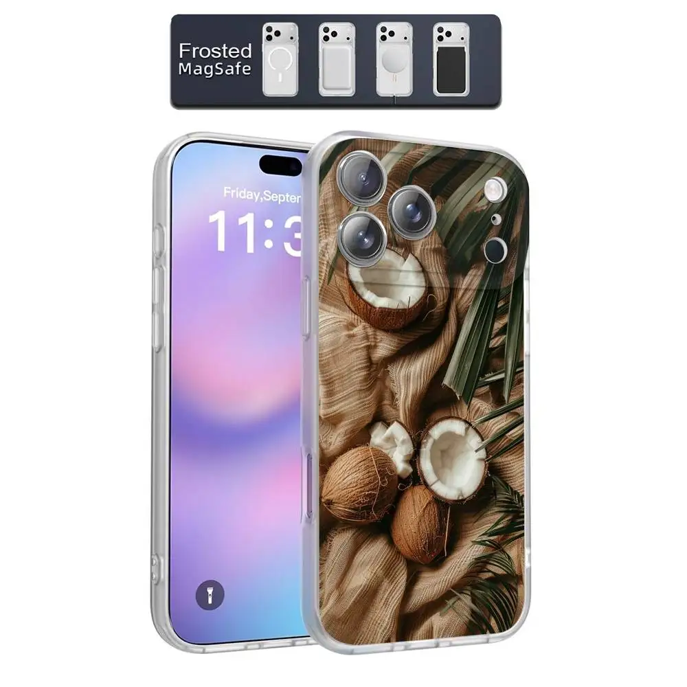 Coconut Meat Beach Handyhülle für iPhone 17,16,15,14,13,12,11,Pro,Max,Plus,E,Air,Mini Magnetisch Magsafe Frosted Clear