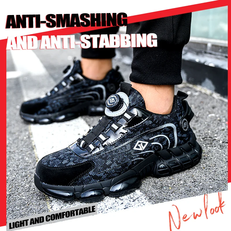 Men's Anti-smash Non-Slip Breathable Work Safety Shoes Breathable Woven Knit Industrial Construction Sneakers Industrial And Con
