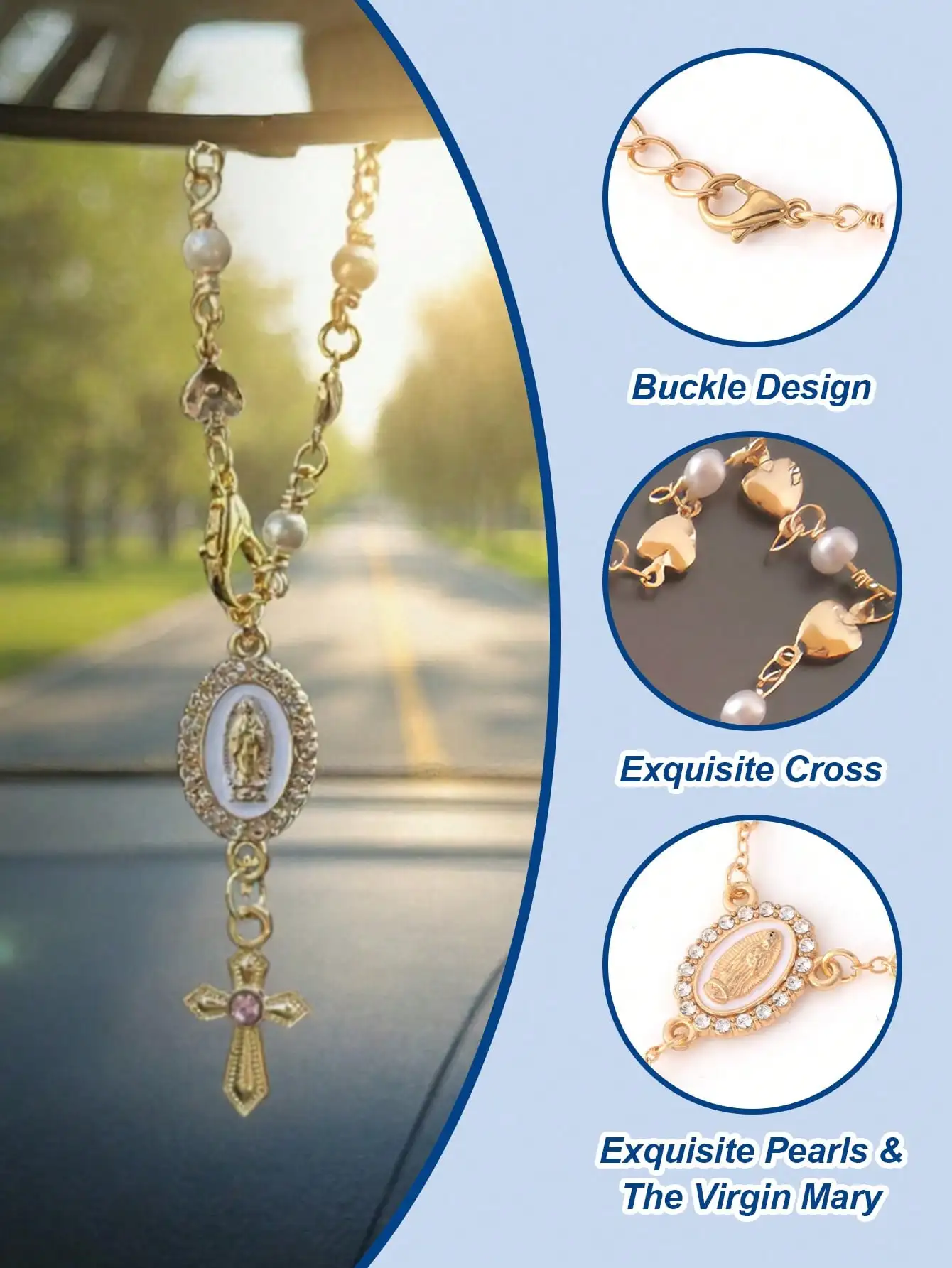 1PC religieuze rozenkrans auto hangend ornament – kan worden gebruikt als decoratie voor achteruitkijkspiegel of stuurwiel