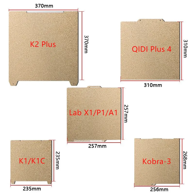 

Textured PEI Build Plate for K2 Plus/QIDI Plus 4/Lab X1 A1/Kobra 3/K1 K1C Double Sided PEI Flexible Spring Steel Print Bed