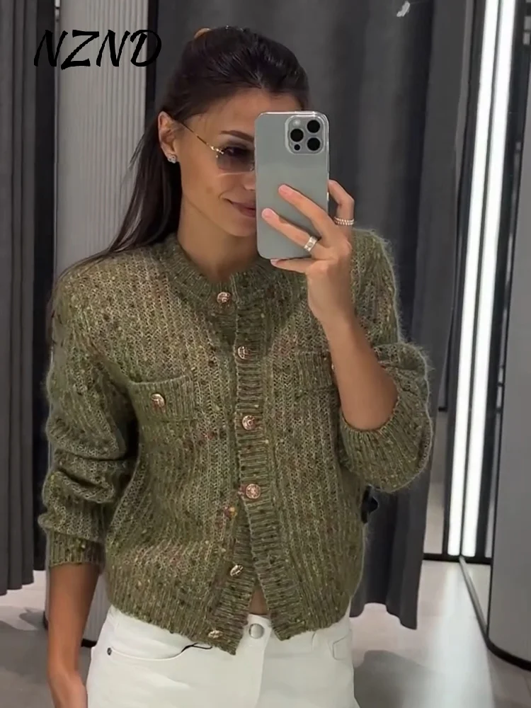 Elegant Knit Women's Cardigan Sweaters Autumn O-neck Single Breasted Metal Buttons Full Sleeve Sweater 2026 Lady Casual Knitwear