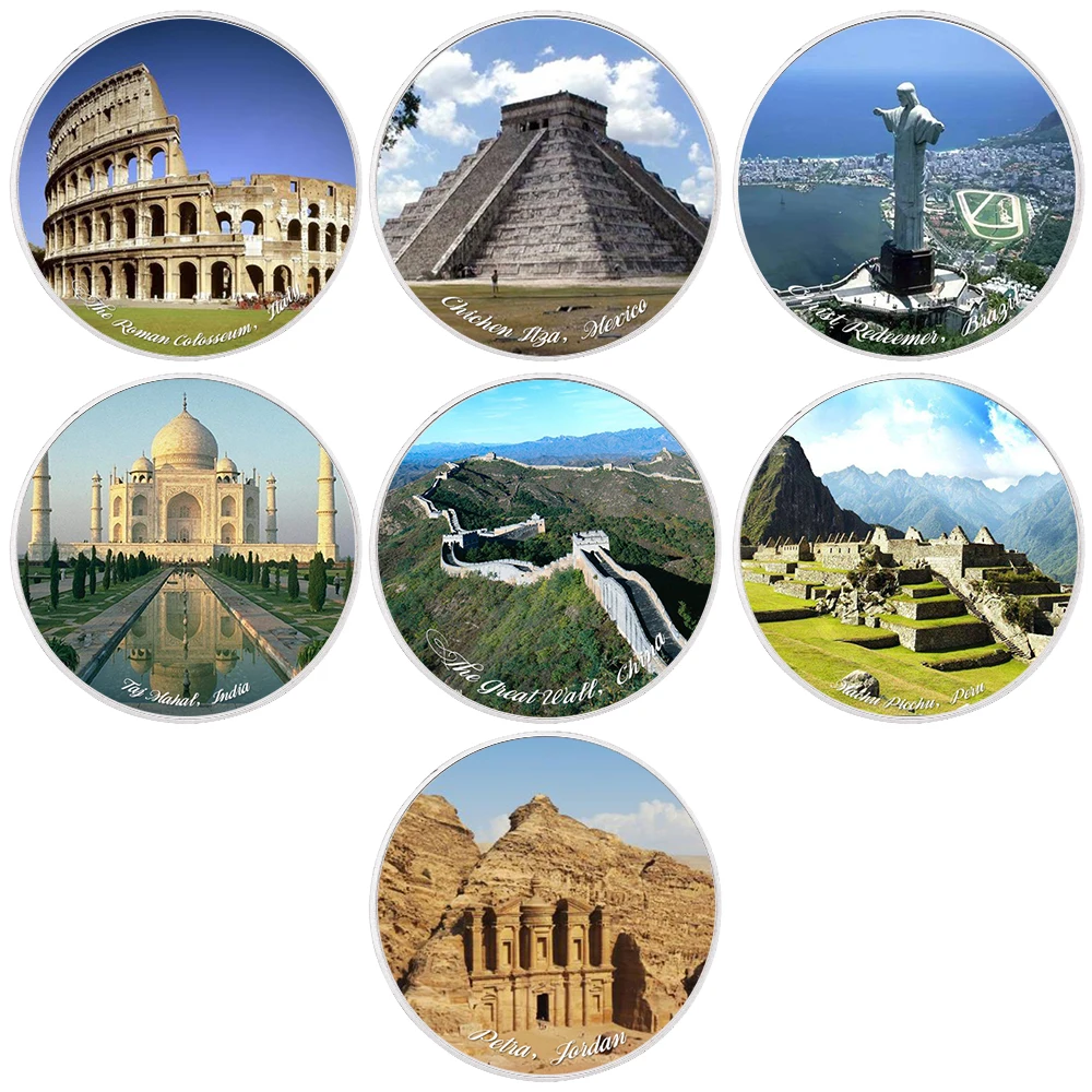 7pcs/set of Seven Wonders of The World Commemorative Coin Set Commemorative Collection Challenge Coin Ornament Gift