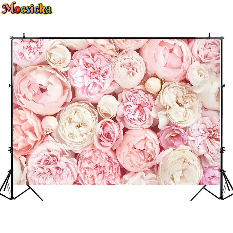 Pink Floral Photo Wallpaper Background Flowers Bloom Wedding Decor Bridal Shower Birthday Portrait Backdrops Photography Props