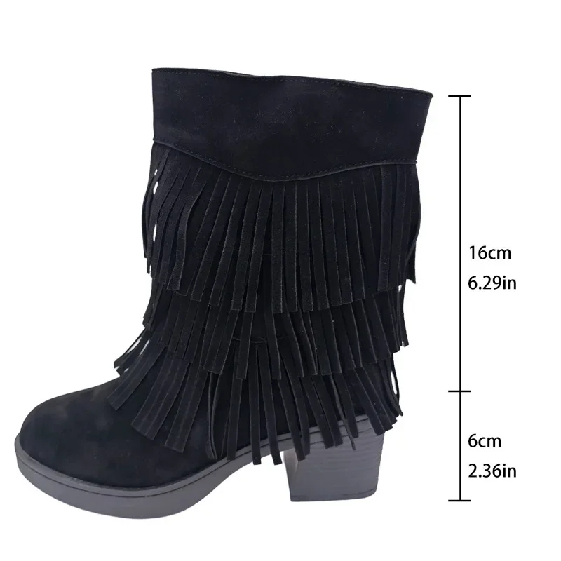 Chelsea Tassels High Heels Ankle Boots Fashion Women Shoes Suede Platform Snow Boots Women 2024 Trend Chunky Goth Botas Mujer