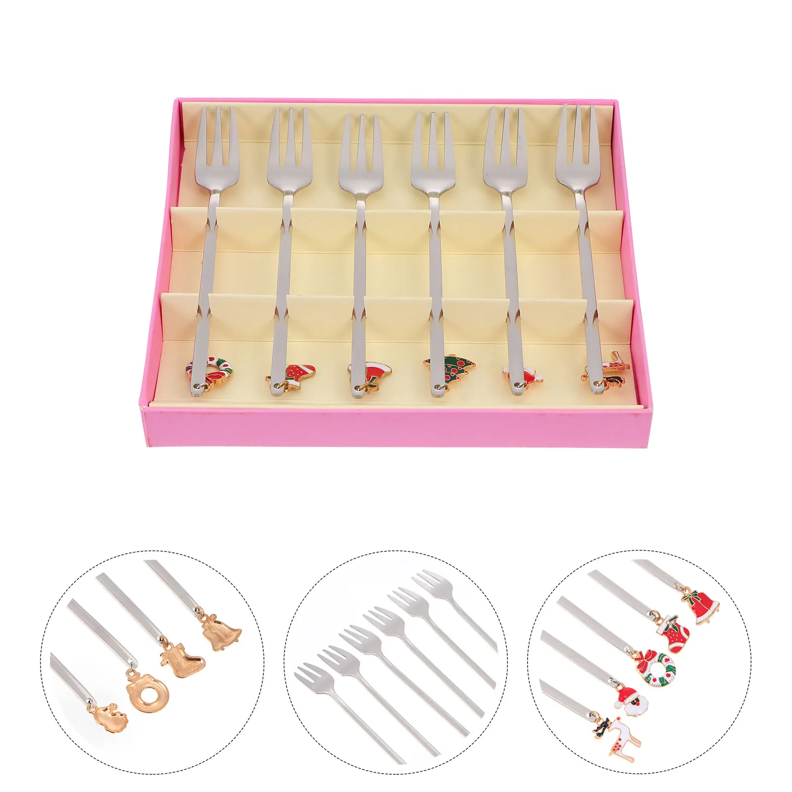 

6 Pcs Christmas Fork Suit Stirring Coffee Forks Cake Cocktail 304 Stainless Steel Material Dessert Gift