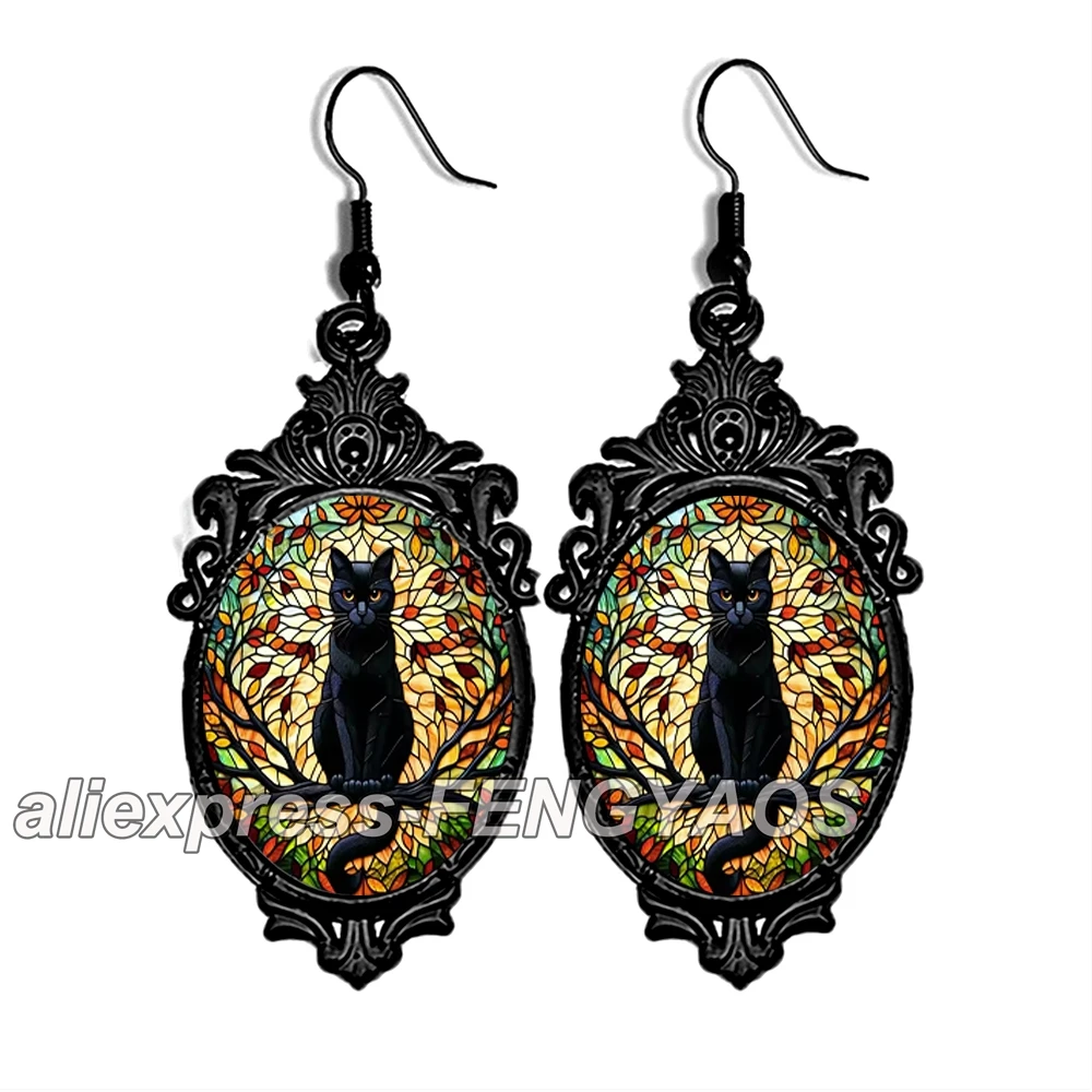 New Punk Black Cat Dangle Earring Vintage Gothic Black Cats Earrings for Women Witch Alternative Jewelry Accessories