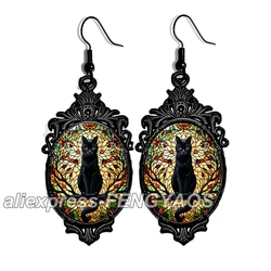 New Punk Black Cat Dangle Earring Vintage Gothic Black Cats Earrings for Women Witch Alternative Jewelry Accessories