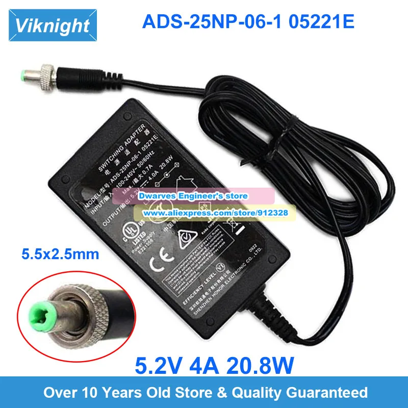 5.2V 4A 20.8W AC Adapter ADS-25NP-06-1 05221E Charger For Kramer VS-411XS 840HXL Power Supply 5.5x2.5mm
