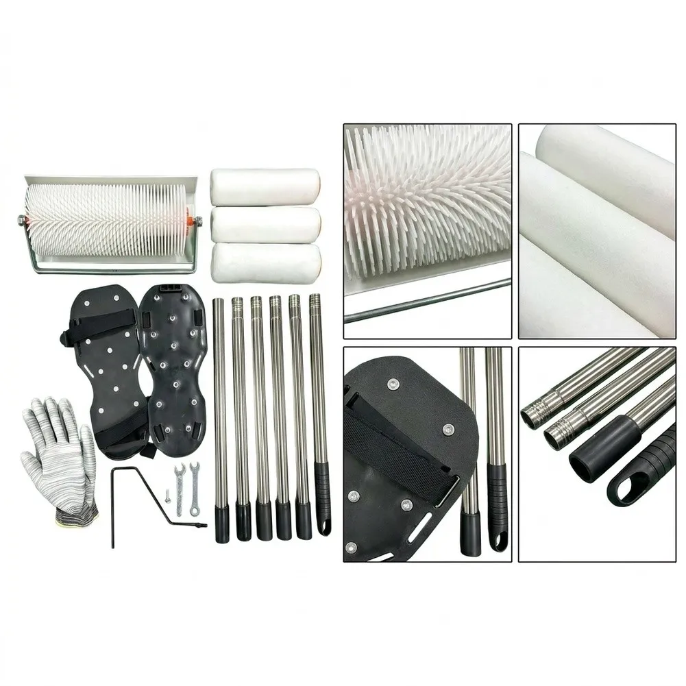 Professional Floor Tool Set for Self Leveling Including Spike Roller Gloves Screws Nuts Stainless Steel Construction