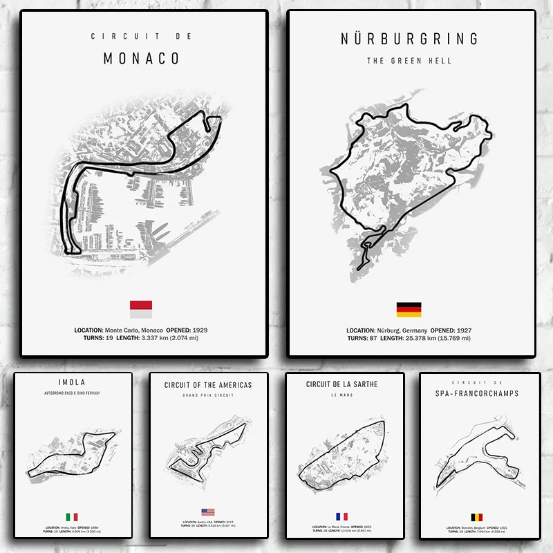 Formula 1 Imola Monaco Track Circuit Canvas Painting F1 Wall Art Nordic Poster Aesthetic Motorsport Race Picture for Home Decor