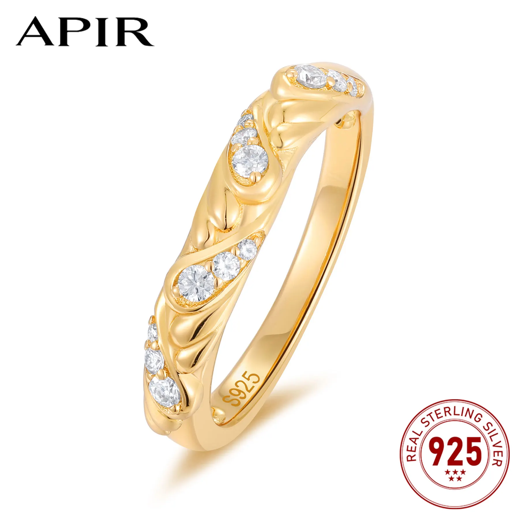 

APIR 14K Gold Plated Moissanite Ring Vintage Twisted Dainty Stackable Band Rings Fine Jewelry Gift for Women 925 Sterling Silver