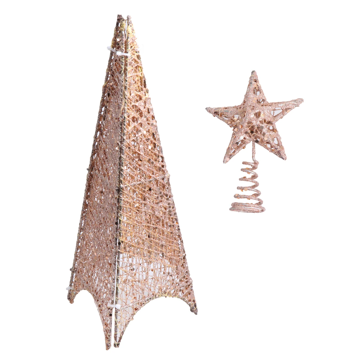

40Cm Elegant Tower Shaped Glowing Christmas Ornament Reliable Metal Craft for Festival Interior Decoration Rose Gold