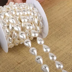 DIY1YD Width 12mm Rhinestone Chain Pearl Crystal Chain Sew on Trims Wedding Dress Costume Applique