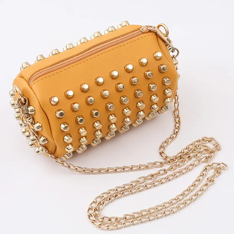 New Fashion Cute Mini Shoulder Bag for Children and Girls Princess Rivet Trend Solid Color Coin Zero Wallet Crossbody Bag