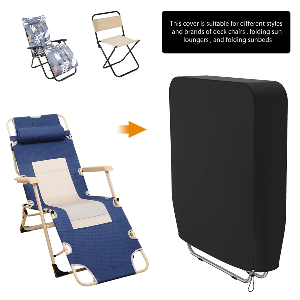 1/2PC Folding Reclining Chair Cover Dustproof Garden Reclining  Covers Waterproof Prevent Sunburn Lounger Cover with Storage Bag