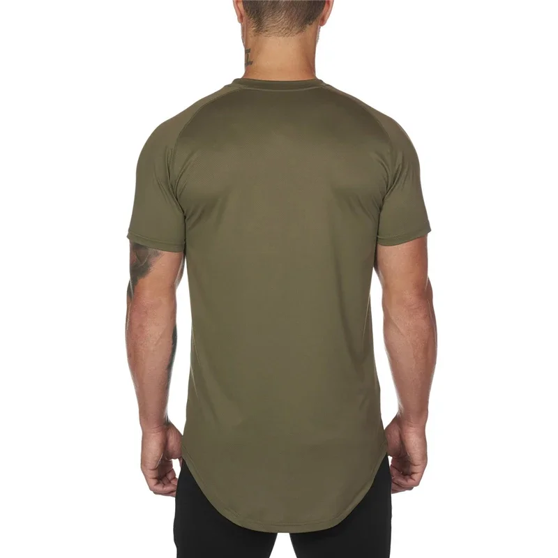 Men's Quick Dry Mesh Short Sleeve Breathable Athletic T-Shirts Raglan Sleeve Curved Hem Sportswear Gym Jogging Training Top Tees