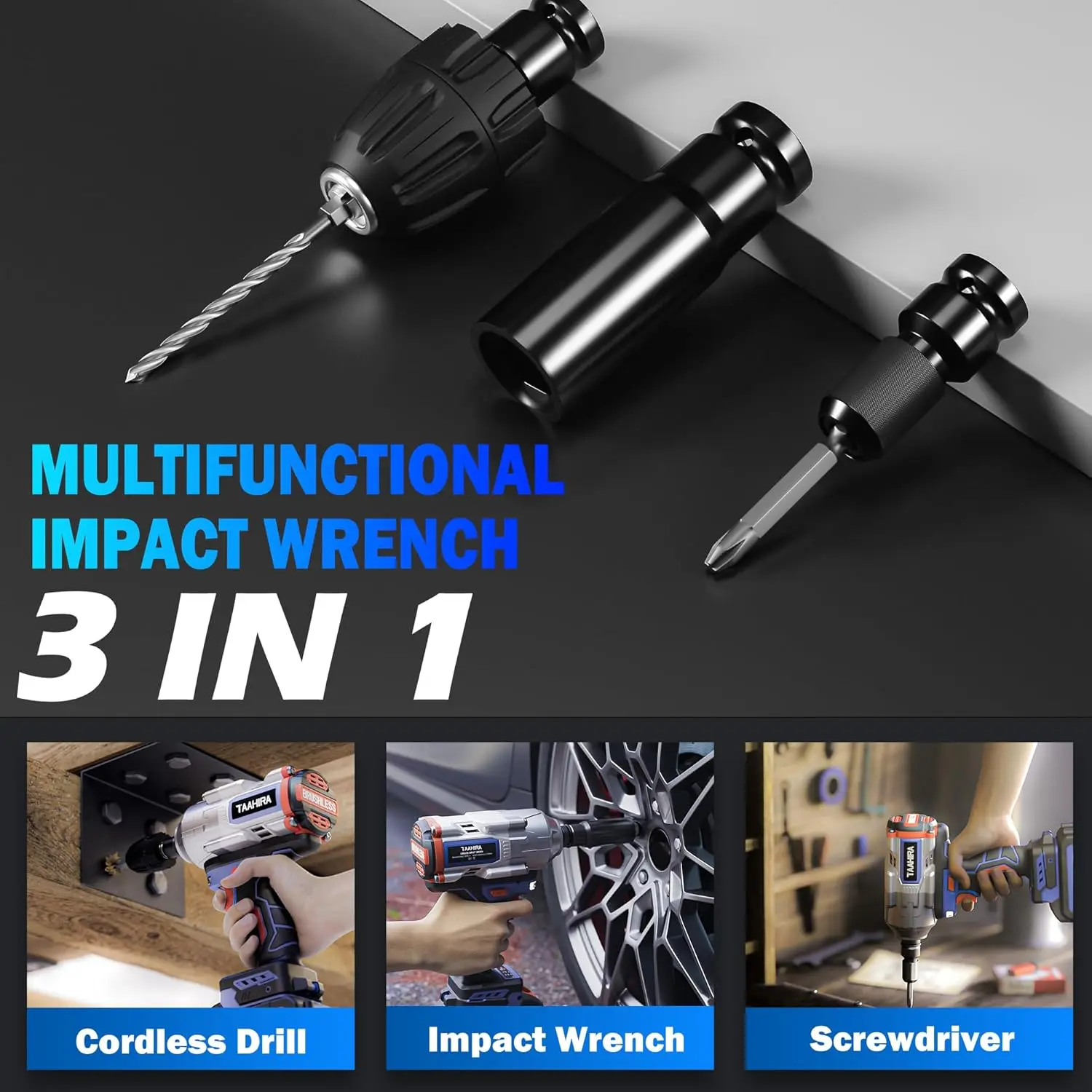 Impact Wrench 1000N.m (740ft-lbs), 1/2 Inch Drive High Torque Impact Wrench, Electric Impact Gun, 2x 4.0 Battery 21V Power Impac