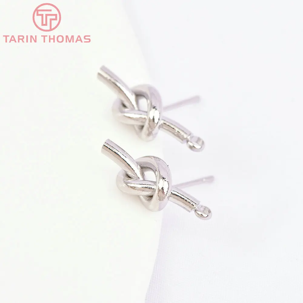 (3692)6PCS 8x17MM Hole 1.5MM 24K Gold Color Plated Brass Knot Stud Earrings High Quality DIY Jewelry Making Findings