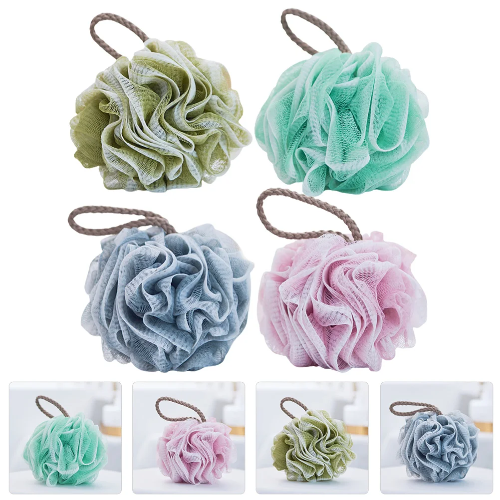 

4pcs Natural Bath Ball Scrubbing Tool Sponge Shower Loofahs Bathroom Sponges Travel Hang Saving for Family