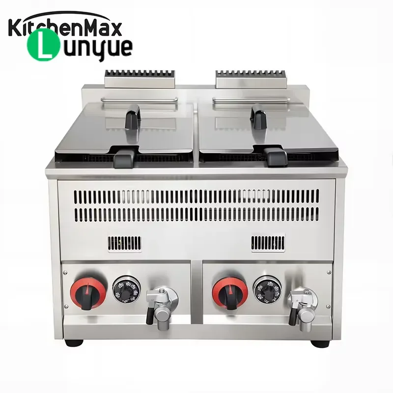 16L Commercial Gas Deep Fryer Stainless Steel 12kW LPG Large Capacity Thermal Control System for Restaurant Kitchen High